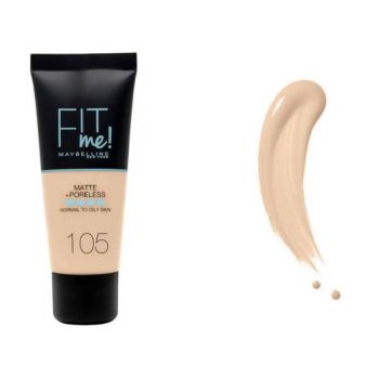 Fond de Ten - Maybelline Fit Me! Matte + Poreless Normal to Oily Skin, nuanta 105 Natural Ivory, 30 ml