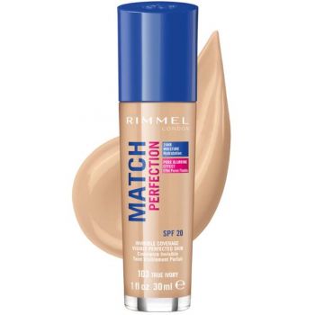 Fond de Ten - Rimmel London Match Perfection 24h Invisible Coverage SPF20, nuanta 103 True Ivory, 30 ml