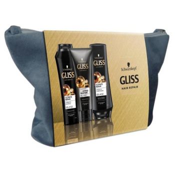 Set Cadou Gliss Ultimate Repair pentru Par Foarte Deteriorat si Uscat - Sampon 250 ml + Balsam 200 ml + Tratament Express 1 Minut 200 ml