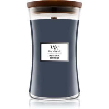 Woodwick Indigo Suede lumânare parfumată cu fitil din lemn