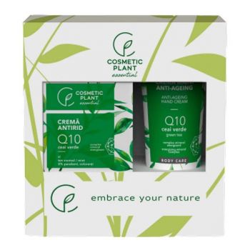 Set Cadou Essential Antirid Cosmetic Plant - Crema Antirid de Zi Q10 si Ceai Verde, 50 ml + Crema de Maini Anti-Ageing Q10 si Ceai Verde, 100 ml