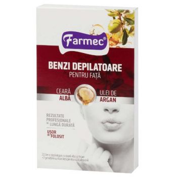 Benzi Depilatoare pentru Fata cu Ceara Alba si Argan Farmec, 20 buc de firma original