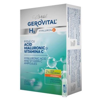 Fiole cu Acid Hialuronic - Gerovital H3 Hyaluron C Hyaluronic Acid and Vitamin C Ampoules, 10 fiole x 2ml la reducere