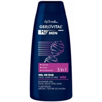 Gel de Dus 3 in 1 Fata, Corp si Par - Gerovital H3 Men Shower Gel Face Body and Hair - Wild, 400ml