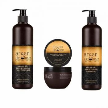 Tratament hidratare intensiva Argan de luxe Professional (Şampon hrănitor Argan de Luxe Professional 1000 ml, Tratament hidratant Argan de luxe Professional 1000ml,Masca hranitoare Argan de Luxe Professional 500 ml)