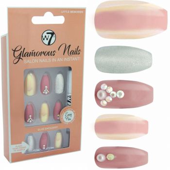 Kit 24 Unghii False W7 Glamorous Nails, Little Memories, cu adeziv inclus si pila de unghii