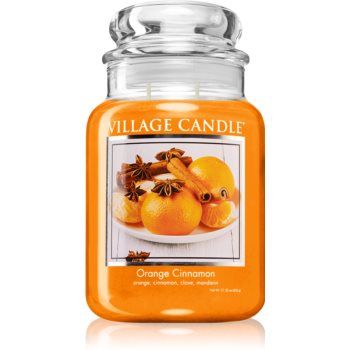 Village Candle Orange Cinnamon lumânare parfumată (Glass Lid)