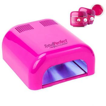 Set Manichiura Lampa Uv 36 W Roz Fuchsia Unghii ABS Perfect, 4 Neoane Uv + 3 Geluri uv color Perfect