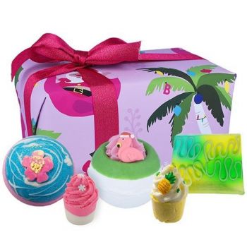 Set cadou Christmas Tropicana, 5 produse, bile de baie 2x160g + sare de baie 50g + sapun solid 100g,  Bomb Cosmetics