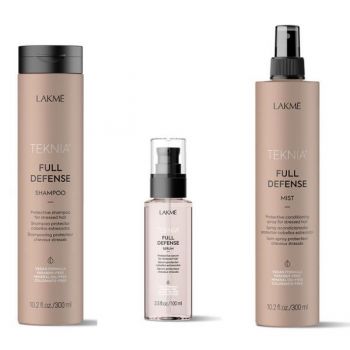 Set pentru par stresat, Full Defense, Lakme, Sampon 300 ml, Serum 100 ml, Balsam Spray 300 ml