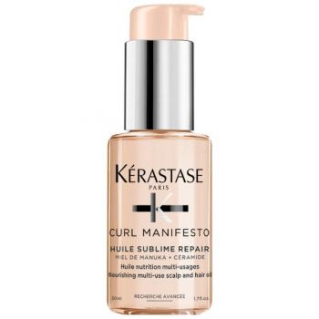 Ulei Reparator pentru Par Cret - Kerastase Curl Manifesto Huile Sublime Repair Nourshing Multi-use Hair and Scalp Oil Very Curly and Coily Hair, 50 ml de firma original