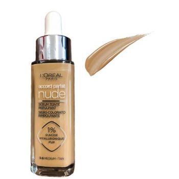 Serum Redensificator Infuzat cu Pigmenti si Acid Hialuronic - L'Oreal Paris Accord Parfait Nude Siero Colorado Rimpolpante 1% D'Acide Hyaluronico Pur, nuanta 5-6 Medium Tan, 30 ml