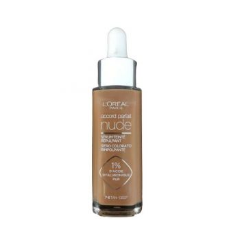 Serum Redensificator Infuzat cu Pigmenti si Acid Hialuronic - L'Oreal Paris Accord Parfait Nude Siero Colorado Rimpolpante 1% D'Acide Hyaluronico Pur, nuanta 7-8 Tan-Deep, 30 ml