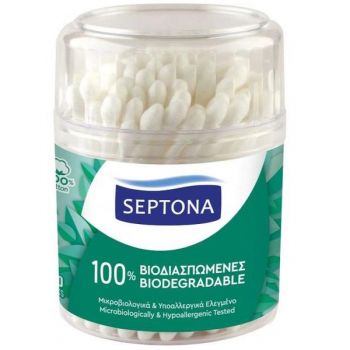 Betisoare de Urechi Biodegradabile din Bumbac - Septona 100% Biodegradable, 100 buc/ cutie