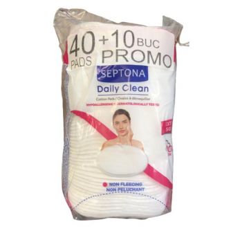 Pachet Promo Dischete Demachiante Ovale din Bumbac - Septona Daily Clean Cotton Pads, 40 buc + 10 buc