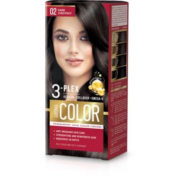 Vopsea Crema Permanenta - Aroma Color 3-Plex Permanent Hair Color Cream, nuanta 02 Dark Chestnut, 90 ml ieftina