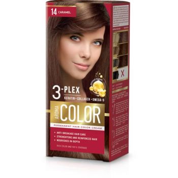 Vopsea Crema Permanenta - Aroma Color 3-Plex Permanent Hair Color Cream, nuanta 14 Caramel, 90 ml de firma originala