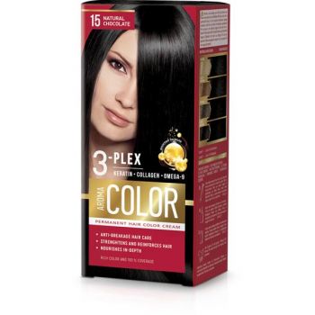 Vopsea Crema Permanenta - Aroma Color 3-Plex Permanent Hair Color Cream, nuanta 15 Natural Chocolate, 90 ml ieftina