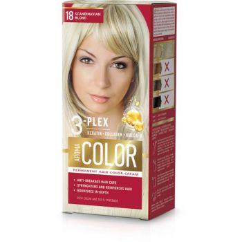 Vopsea Crema Permanenta - Aroma Color 3-Plex Permanent Hair Color Cream, nuanta 18 Scandinavian Blond, 90 ml ieftina