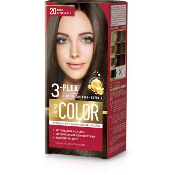Vopsea Crema Permanenta - Aroma Color 3-Plex Permanent Hair Color Cream, nuanta 20 Milk Chocolate, 90 ml ieftina