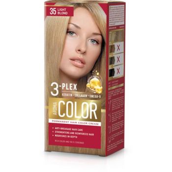 Vopsea Crema Permanenta - Aroma Color 3-Plex Permanent Hair Color Cream, nuanta 35 Light Blond, 90 ml ieftina