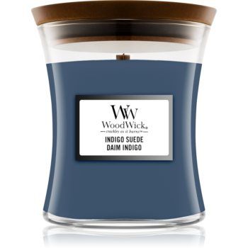 Woodwick Indigo Suede lumânare parfumată cu fitil din lemn