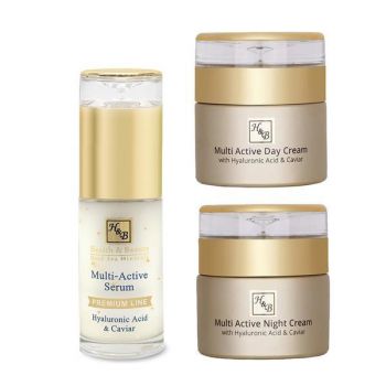 Set cadou 3 produse ingrijire ten Health and Beauty - Crema zi 50ml + Crema noapte 50ml + Ser cu acid hialuronic si caviar 40ml