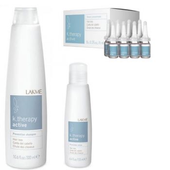 Set impotriva caderii parului Lakme, Active Sampon 300 ml + Shock Concentrate 8x6 ml + Lotiune 125 ml