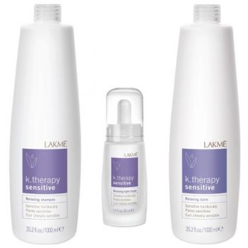 Set pentru par si scalp sensibil Lakme, Sensitive Sampon 1000 ml + Balsam 1000 ml + Night Drops 30 ml de firma original