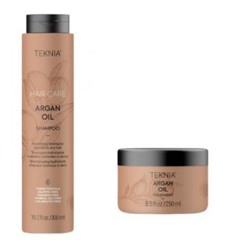 Set pentru par uscat Lakme, Argan Oil Sampon 300 ml + Tratament 250 ml