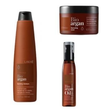 Set pentru par uscat si imbatranit Lakme, Bio Argan Oil Sampon 300 ml + Tratament 250 ml + Ulei 125ml