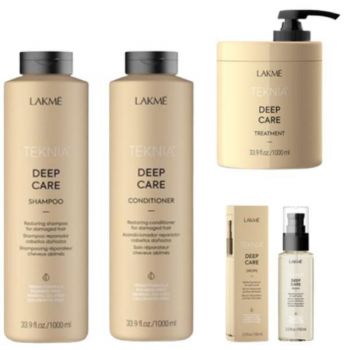 Set pentru reparare Lakme, Deep Care Sampon 1000 ml + Balsam 1000 ml + Tratament 1000 ml + Serum 100 ml