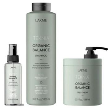 Set pentru hidratare intensiva Lakme, Organic Balance Sampon 1000 ml + Tratament 1000 ml + Hydra Oil 100 ml
