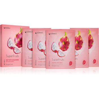 KORIKA SuperFruits Dragon Fruit - Set of 5 Calming Face Sheet Masks set de măști de față la un preț mai avantajos Dragon fruit(cu efect calmant)