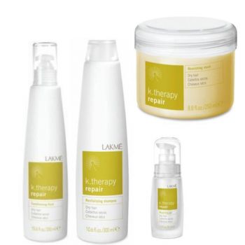 Set Cadou pentru par degradat si uscat, Lakme, K.Therapy Repair Sampon 300ml + Balsam 300ml + Gel 30ml + Masca 250ml