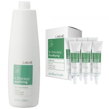 Set Cadou pentru par si scalp gras, Lakme K.Therapy, Purifying Sampon 1000 ml, Masca 6x15 ml