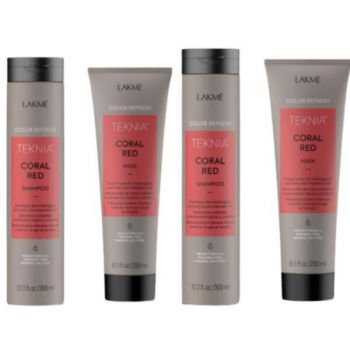 Set pentru parul vopsit rosu, Lakme, Coral Red, 2 x Sampon 300ml + 2 x Tratament 250ml