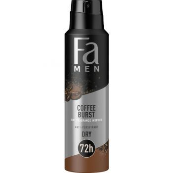 Deodorant Spray Antiperspirant Dry pentru Barbati Coffe Brust 72h Fa Men, 150 ml