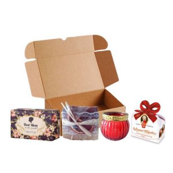 Set cadou îngrijire personală „Best Mom” cu sapun 100% din ulei de măsline „Best Mom” (180 gr) + sapun de ciocolată și vanilie (110 gr) + praline cu lapte si ciocolata (40 gr) + lumanare