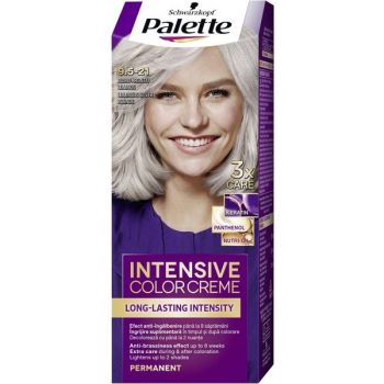 Vopsea de Par Permanenta - Schwarzkopf Palette Intensive Color Creme Long-Lasting Intensity Permanent, nuanta 9.5-21 Blond Argintiu Luminos de firma originala