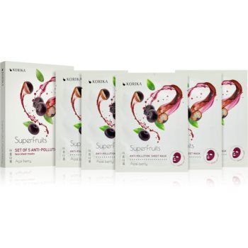 KORIKA SuperFruits Acai Berry - Set of 5 Anti-pollution Face Sheet Masks set de măști de față la un preț mai avantajos Acai berry