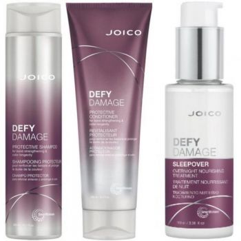 Set cadou Joico Defy Damage Sampon 300ml + Balsam 250ml + Tratament fara clatire pe timpul noptii Overnight 100ml