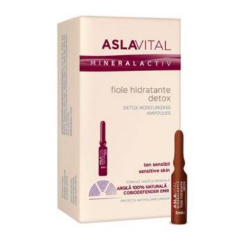 Fiole Hidratante Detox pentru Ten Sensibil - Aslavital Mineralactiv Detox Moisturizing Ampoules, 7 x 2 ml