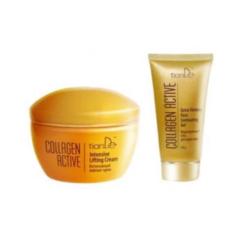 Set cadou ingrijire fata cu efect de lifting „Colagen Activ”, TianDe, 35+ Crema 50g + Gel 150g + Cutie ieftin