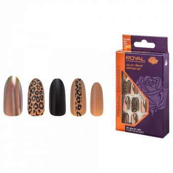 Set 24 Unghii False ROYAL Prestige Collection, Glue-On Nail Tips, Purr-Fect Almond, Adeziv Inclus