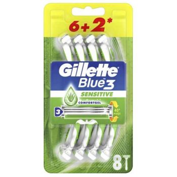 Aparat de Ras cu 3 Lame pentru Piele Sensibila - Gillette Blue 3 Sensitive, 8 buc de firma originala