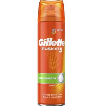 Spuma de Ras cu Aloe Vera pentru Pielea Sensibila - Gillette Fusion 5 Ultra Sensitive with Aloe Scented Shave Foam, 250 ml