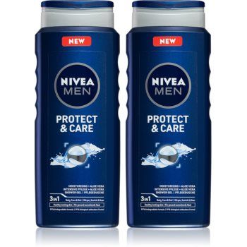 Nivea Men Protect & Care gel de dus pentru față, corp și păr 2 x 500 ml (ambalaj economic)