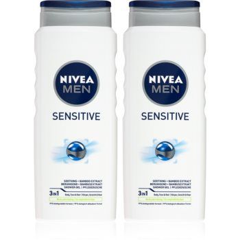 Nivea Men Sensitive gel de dus pentru corp si par 2 x 500 ml (ambalaj economic)