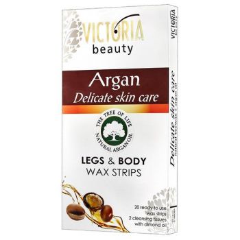 Benzi Depilatoare cu Ceara Rece pentru Corp cu Argan Victoria Beauty, Camco, 20 buc